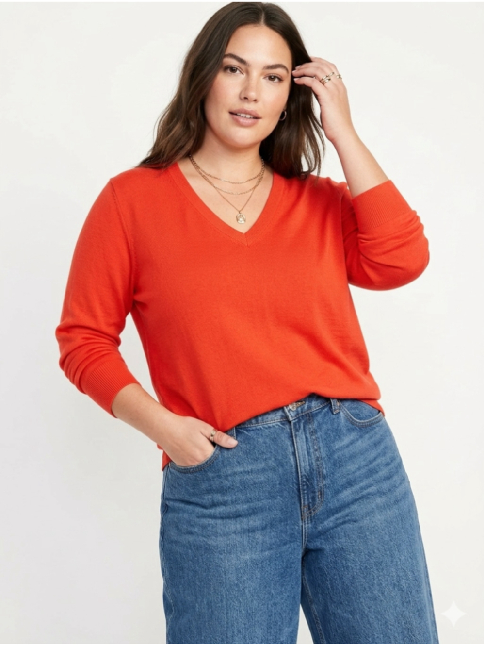 QUALFORT Vibrant Orange V-Neck Knit Pullover Sweater - Size 2XL - preppy 429